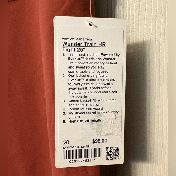 NWT Lululemon Wunder Train HR Tight 25” Size 20 Dark Terracota DKTE MSRP $98 - Picture 2 of 4